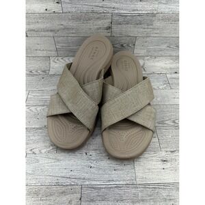 Crocs Serena Metallic Cross-Band Slide Sandals Beige Gold Women Size 9 204908